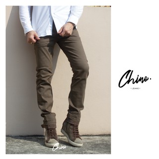 กางเกงขากระบอกเล็ก สีเขียวโอลีฟ (Size 28-44) Chino Jeans กางเกงขายาวผู้ชาย ผ้ายืดใส่สบาย กางเกงทำงาน กางเกงลำลอง