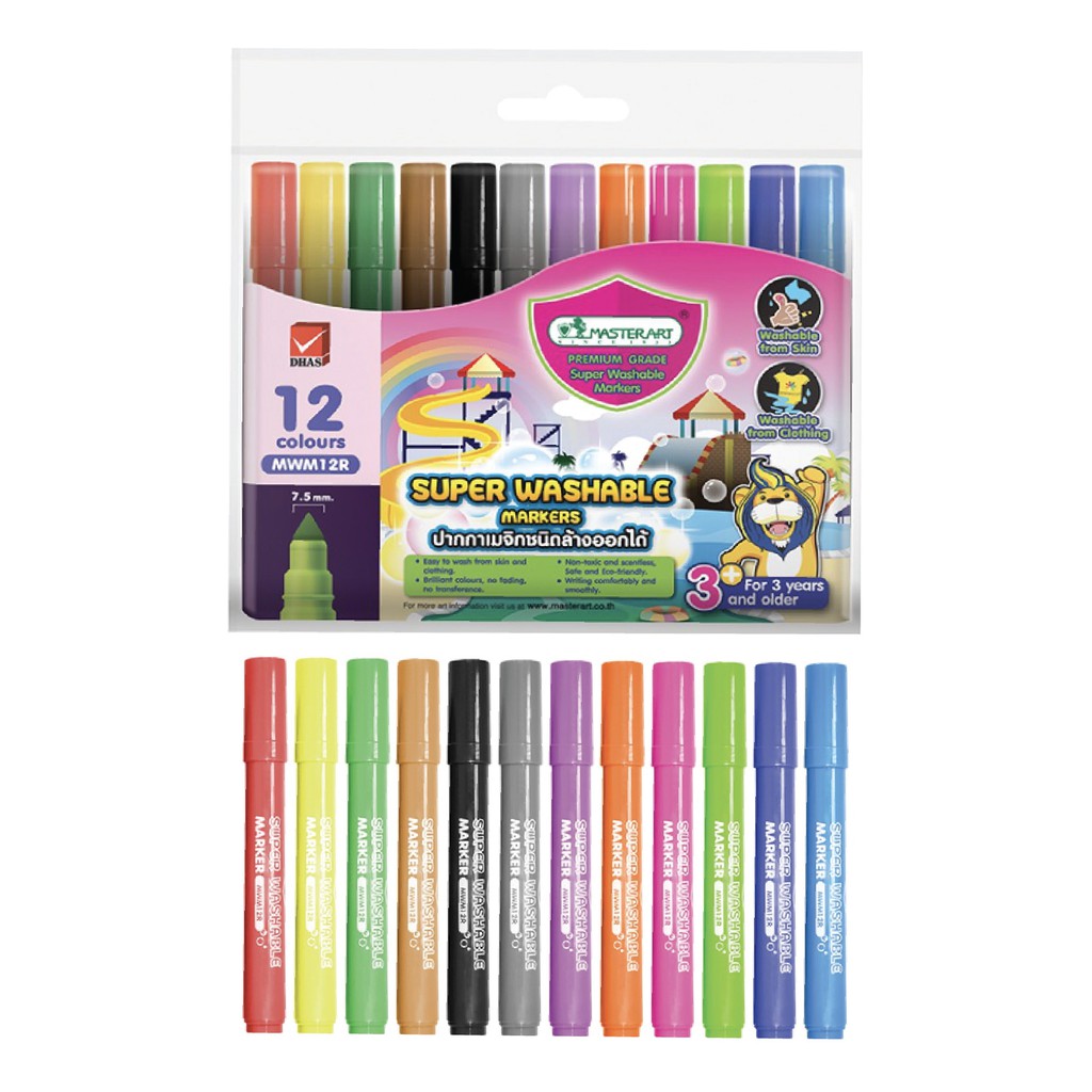 master-art-ปากกา-ปากกาเมจิก-ชนิดล้างออกได้-รุ่น-mwm-12r-แบบหัวเดียว-12-สี-สีเสริมพัฒนาการเด็กวัย-3-ขวบขึ้นไป