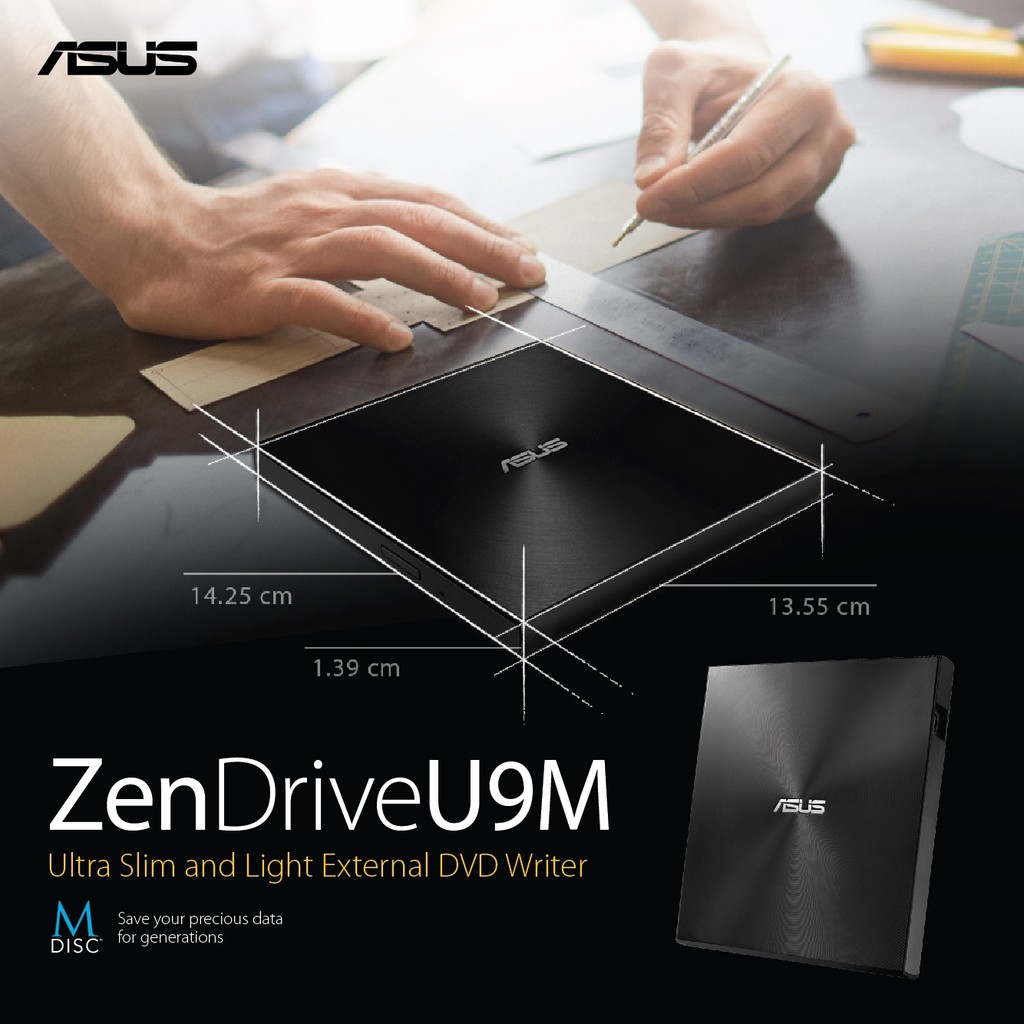 ASUS ZenDrive U9M/BK MS9-000488 เครื่องอ่านและบันทึกแผ่นซีดี | Shopee ...