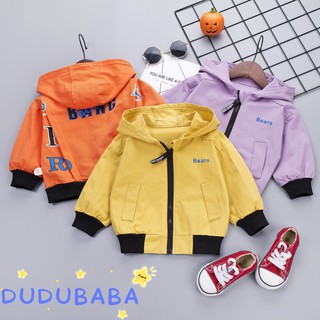 สินค้า 【 dudubaba 】 เสื้อกันหนาวมีฮู้ดพิมพ์ลายตัวอักษรสำหรับเด็ก 0 ~ 5 ปี