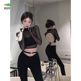 NINI [early autumn limit] elastic hollow-out casual pants slimming womens vertical micro-horn mop pants New straight wide-leg pants