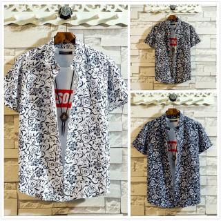 เสื้อเชิ้ตแขนสั้นพิมพ์ลายดอกไม้แฟชั่นสำหรับผู้ชาย