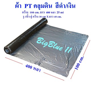 Bigblue ผ้า PT คลุมดิน,คลุมแปลง,คลุมหญ้า สีดำ/เงิน ขนาด 100 ซมx400 หลา (25mi) รหัส 10020134