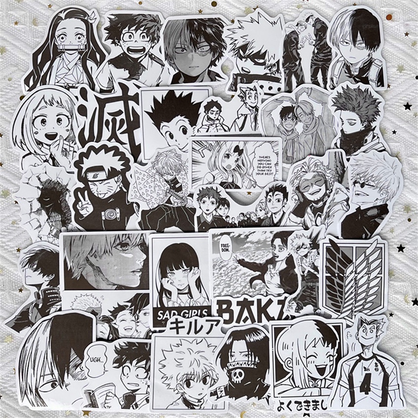 50pcs-set-classical-black-amp-white-anime-cartoon-series-02-mixed-สติ๊กเกอร์-waterproof-diy-fashion-decals-doodle-สติ๊กเกอร์