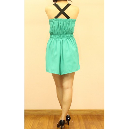 jumpsuit-จั๊มสูท-ขาสั้น-สีเขียว-อกซี่-สายสีดำตัด