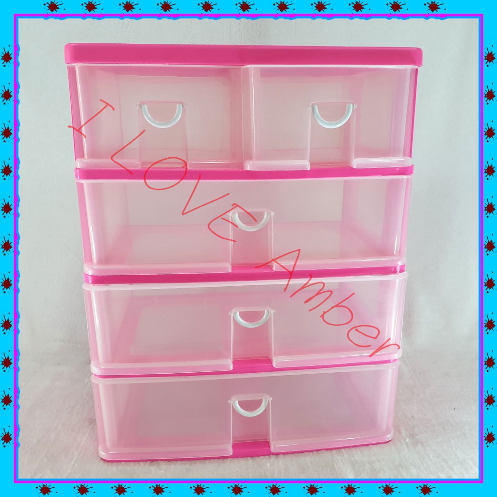 ชื่อ-drawer-pink-clear-acrylic-set-2-pcs-กล่องลิ้นชักใส่ของอเนกประสงค์-4-ชั้น-5ช่อง-รุ่น-kk505-4-ช่องเล็ก-2-ช่องใหญ่-3-ช