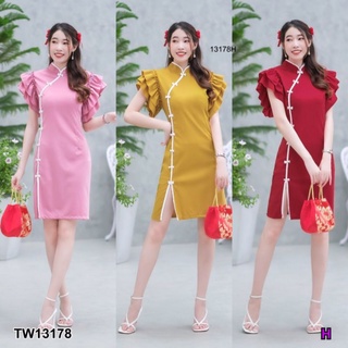 TW13178  เดรสสั้นกี่เพ้า สีแดง ชมพู เหลือง  มาใหม่ ใส่ตรุษจีน ทำงาน ลำลอง