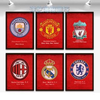 โปสเตอร์ผ้าใบ พิมพ์ลายโลโก้ฟุตบอล Manchester United Liverpool AC Milan Real Madrid สําหรับตกแต่งผนังบ้าน