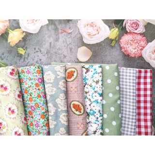 สินค้า 🔥เติมผ้า เศษผ้า ผ้าปลายไม้ 1/3 ผ้าคอตตอน คอตตอนญี่ปุ่น Japan Cotton มัสลิน ผ้าเมตร ลายดอก ลายตาราง หน้ากว้าง 45-53 นิ้ว