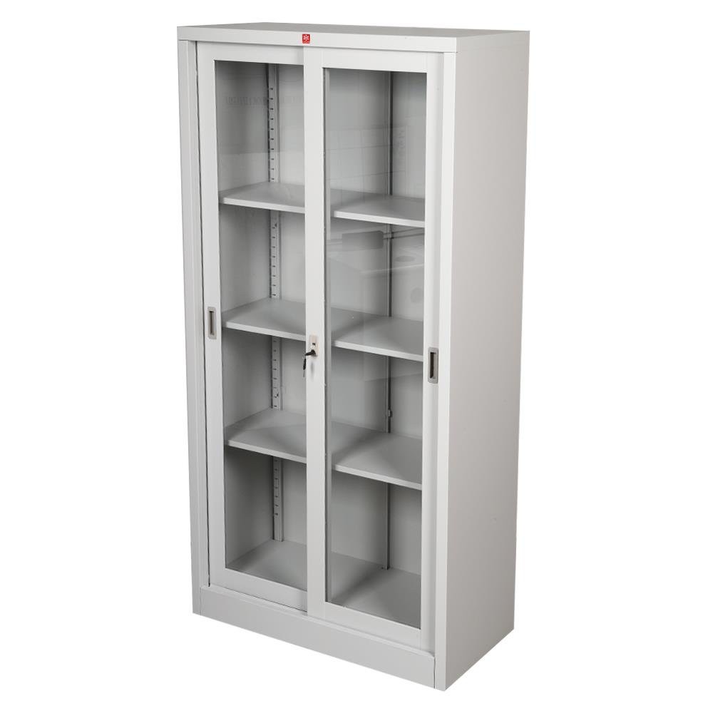 file-cabinet-high-cabinet-steel-sliding-ksg-914-tg-office-furniture-home-amp-furniture-ตู้เอกสาร-ตู้เหล็กสูงบานเลื่อนกระจก