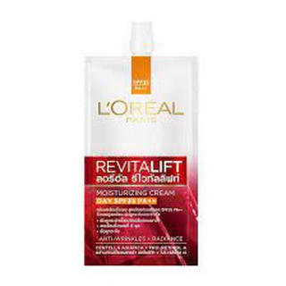 (แท้)Loreal Revitalift Moisturizing Cream)ลอรีอัล รีไวทัลลิฟท์ ครีมลดเลือนริ้วรอย สูตรกันแดด SPF35 PA+++แบบซองขนาด7ml.