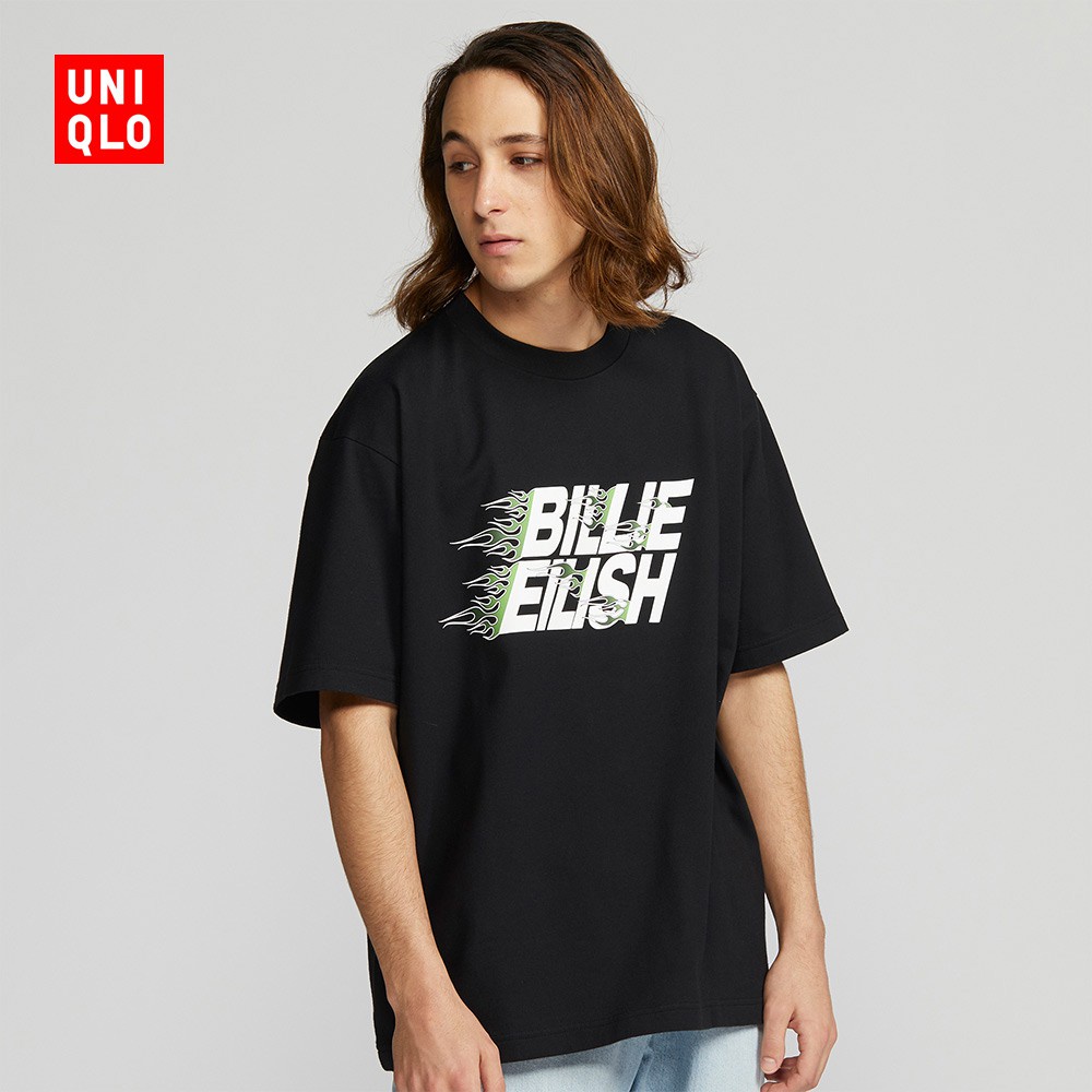 เสื้อยืดผ้าฝ้ายพิมพ์ลาย-uniqlo-เสื้อยืดแขนสั้นพิมพ์ลาย-billie-eilish-สําหรับผู้ชาย-424628