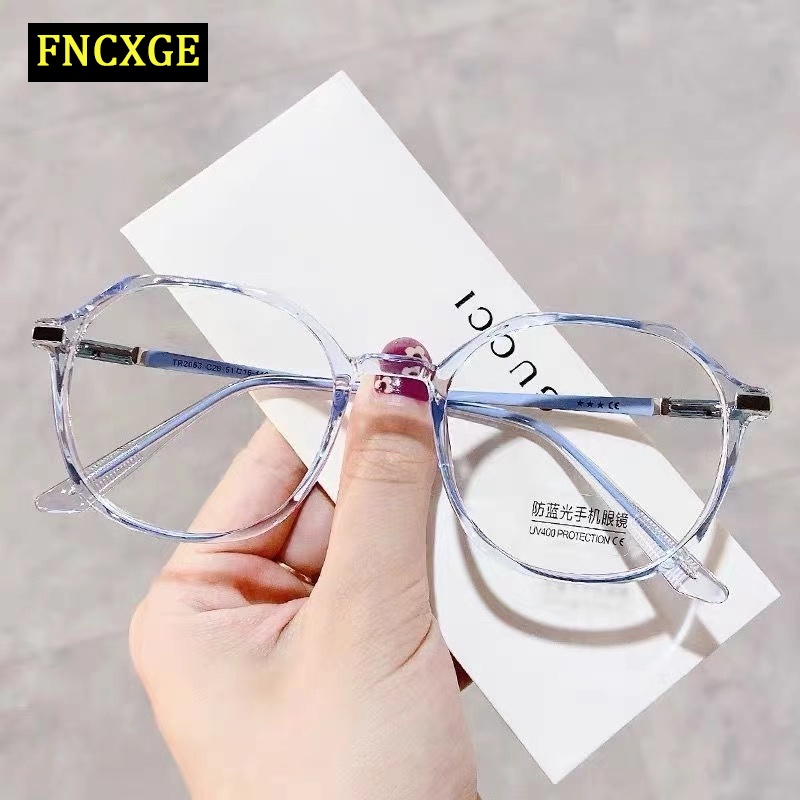 ภาพหน้าปกสินค้าFNCXGE แว่นสายตาสั้น 0.0 ถึง -6.0 ป้องกันแสงสีฟ้า กรอบเหลี่ยม สไตล์เกาหลี แว่นตาสำหรับผู้หญิงผู้ชาย