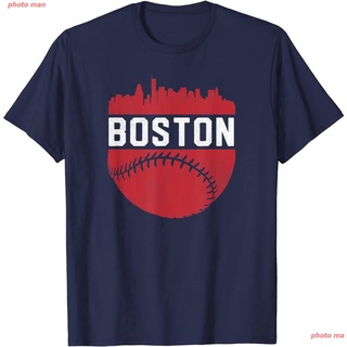 photo man New บอสตัน เซลติกส์ Boston Celticsเสื้อยืด Vintage Downtown Boston Mass Skyline Baseball T-Shirt เสื้อยืดแฟชั่
