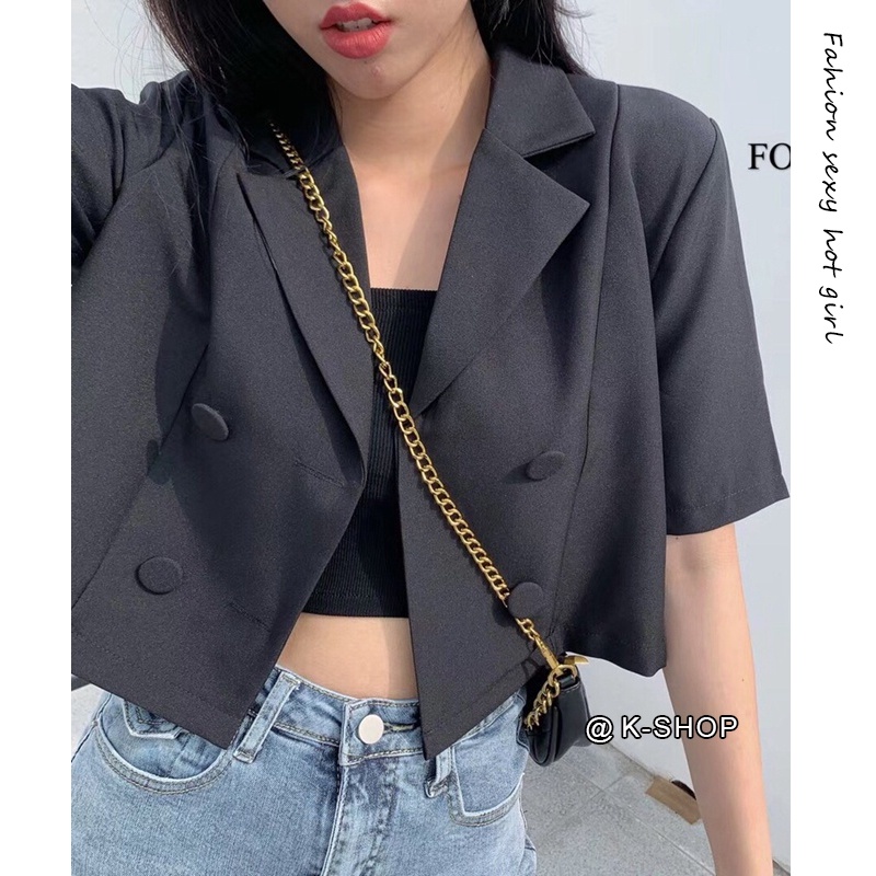 ภาพหน้าปกสินค้า3 colors summer new style Korean fashion solid color crop short-sleeved Blazer for women