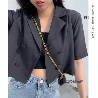 สินค้า 3 colors summer new style Korean fashion solid color crop short-sleeved Blazer for women