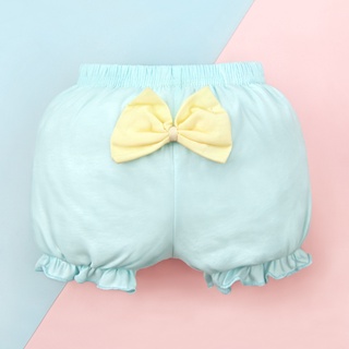 ผ้าฝ้ายทารกแรกเกิดเด็กทารกรูปแบบกางเกงขาสั้นเด็กเด็กสาวกางเกงน่ารัก Bowknot กางเกงผ้าอ้อมสี่มุม 0-4Y (สีน้ำเงิน)