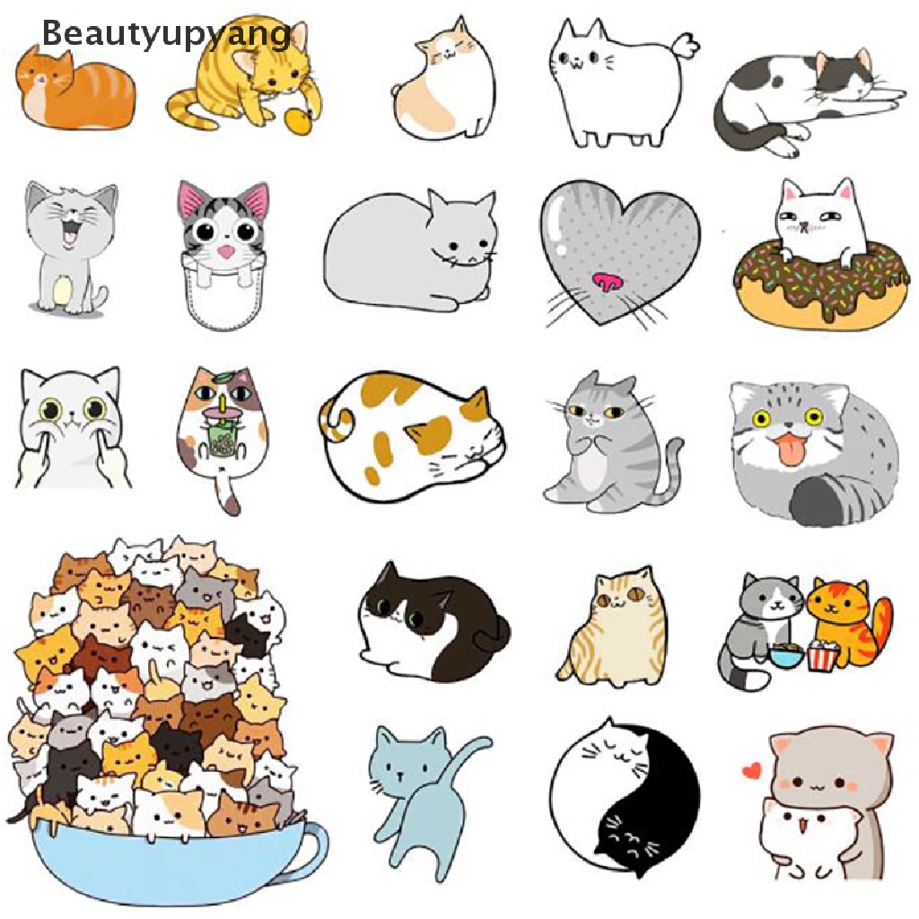 beautyupyang-สติกเกอร์-ลายการ์ตูนแมวน่ารัก-กันน้ํา-สําหรับติดตกแต่งคอมพิวเตอร์-โน้ตบุ๊ก-แก้วน้ํา-50-ชิ้น-ต่อถุง