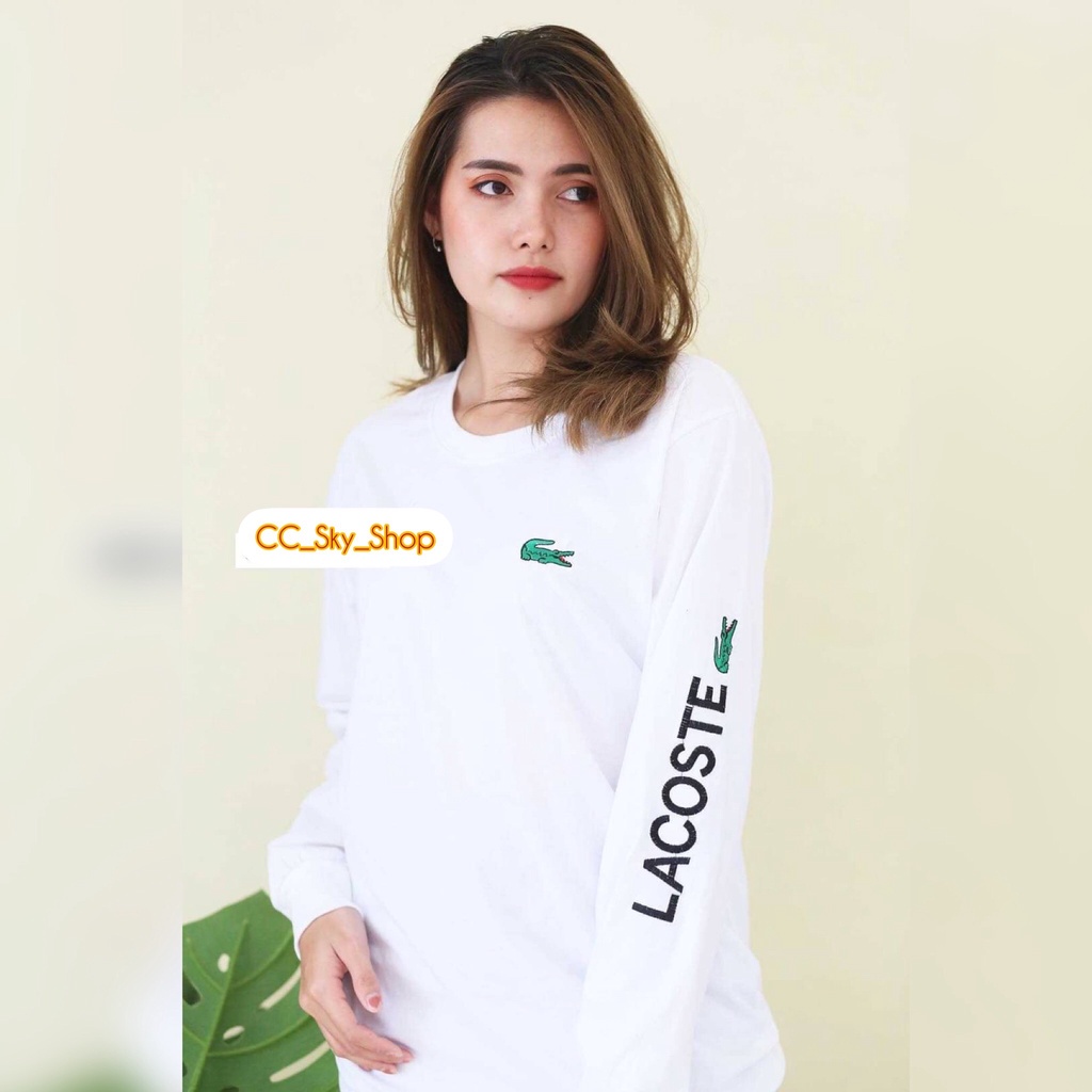 เสื้อยืดแขนยาวปักแขน-lacoste-งานปัก-งานป้าย-cotton100-long-f-09-ฟรีไซร์-38-42