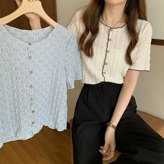[มาใหม่] เสื้อเชิ้ตแขนสั้น ออกแบบดี ฉลุลาย สไตล์เกาหลี เหมาะกับฤดูร้อน สําหรับผู้หญิง