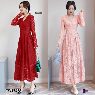 B17277 แม็กซี่เดรสลลูกไม้แขนยาว long sleeve lace maxi dress