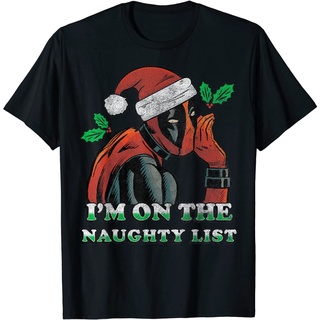 เสื้อยืดผ้าฝ้ายพรีเมี่ยม เสื้อยืด พิมพ์ลาย Marvel Deadpool Santa Secret Naughty List เทศกาลคริสต์มาส