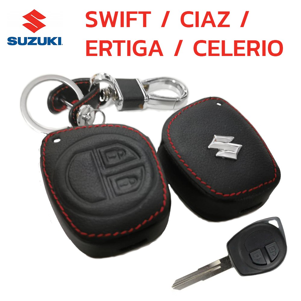 ภาพหน้าปกสินค้าซองกุญแจหนัง SUZUKI SWIFT รุ่น CIAZ / ERTIGA / CELERIO รุ่นกุญแจธรรมดา หนังแท้ เดินด้ายแดง โลโก้โลหะ