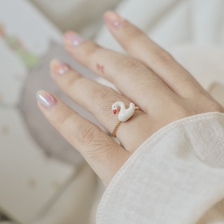 FAIRY TALES - Ring แหวนสัตว์ / รูปหงส์ / สีขาว-สีดำ