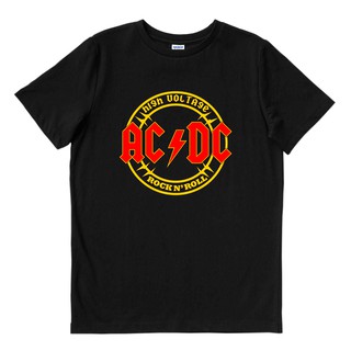 เสื้อยืดผ้าฝ้ายCOTTON #เสื้อยืดคอกลม#Ac / dc ACDC - แรงดันไฟฟ้าสูง | เสื้อยืด พิมพ์ลายวงดนตรี | เพลงเมอร์ช | Unisex | เส