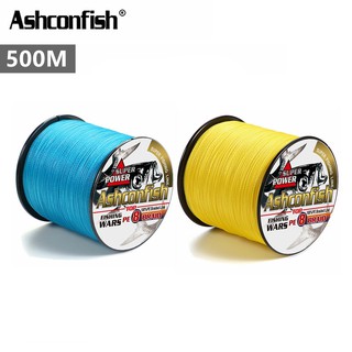 Ashconfish สาย PE ถัก8 เส้น ยาว 500เมตร Dyneema สาย PE X8 สายเบ็ดตกปลา สีเหลือง สีน้ำเงิน