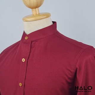 สินค้า เสื้อคอจีน สีแดง (Cimson) ผ้าไม่บาง พร้อมส่ง oxford shirt เสื้อเชิ้ตคอจีน เสื้อแขนยาว มีเก็บปลายทาง