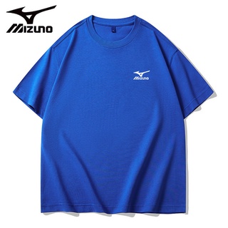 เสื้อยืดสีขาวMizuno ฤดูร้อนผ้าฝ้าย แขนสั้นเสื้อยืดผู้ชายและผู้หญิงสไตล์เดียวกันหลวมเสื้อคู่สีทึบ bottoming เสื้อเสื้อยืด