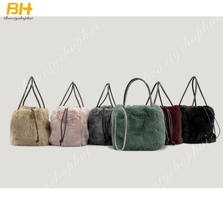 Autumn and Winter Plush Handbag Female Niche Drawstring Bundle Plush Bucket Bag Simple Chain Shoulder Messenger Bag