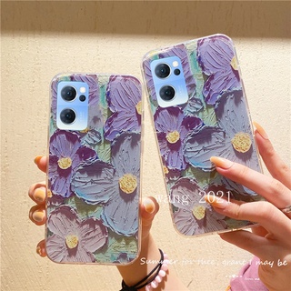 2022 New Casing เคส OPPO Reno 7 Z 5G 4G Reno7 Pro Phone Case Colorful Flowers Vintage Painting Transparent Silicone Soft Case เคสโทรศัพท