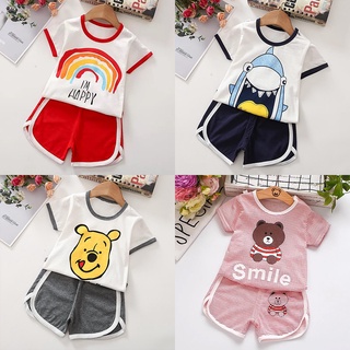 📌พร้อมส่ง📌 เสื้อแขนสั้น+กางเกงขาสั้น เสื้อผ้าเด็กชายหญิง เสื้อกล้ามเด็ก ลายการ์ตูนน่ารัก ใส่สบาย (DXT022)