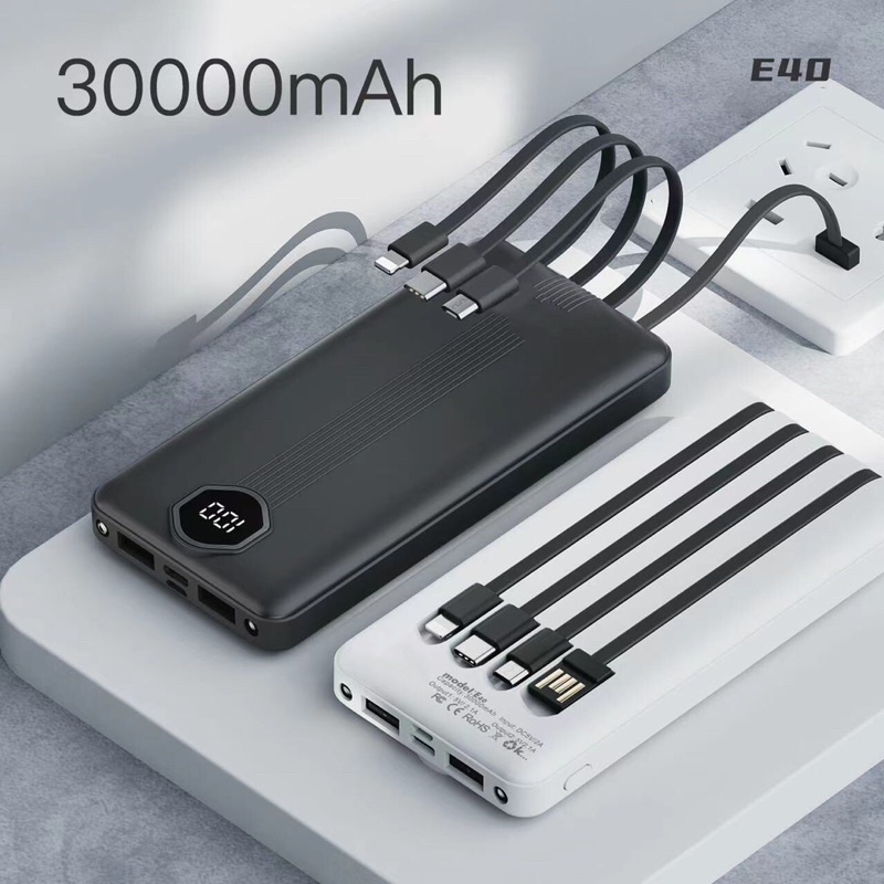 แบตสำรอง Power Bank 30000 mAh รุ่นE40 แถมซองใส่ แบตสำรอง มีสายในตัว4ห้ว ...