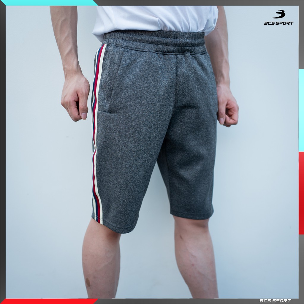 bcs-sport-กางเกงลำลองขาสั้น-unisex-ตัดต่อเทปทอ-รหัส-sf670-เนื้อผ้าท๊อป-ดราย-bcs-top-dyed-striped-shorts