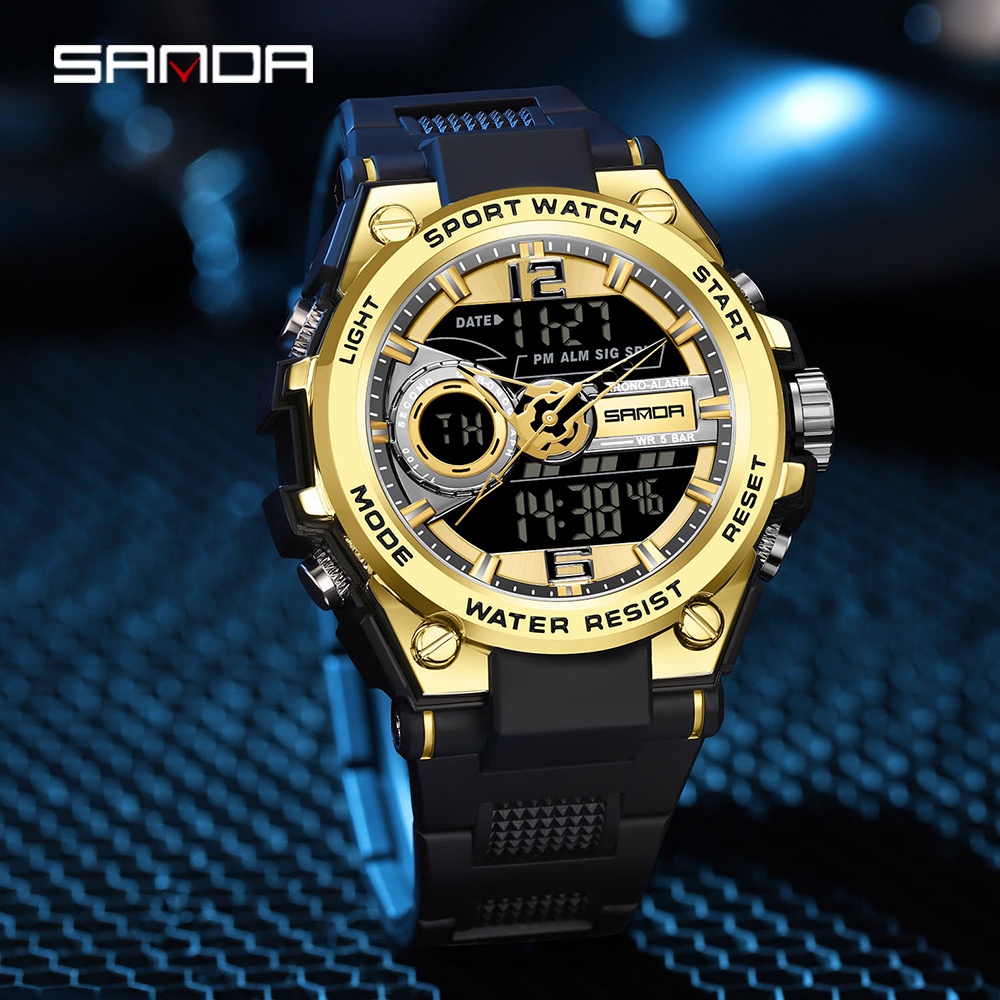 sanda-นาฬิกาข้อมือโครโนกราฟ-แบรนด์หรู-กันน้ํา-แสดงผลคู่-แฟชั่นสําหรับผู้ชาย
