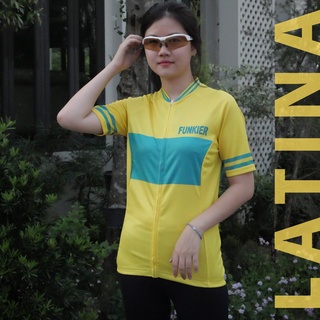 เสื้อปั่นจักรยานสุภาพสตรี Funkier Latina collection กันUV กระเป๋ากันนำ้ สี Yellow