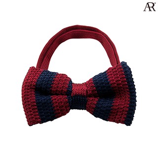 ANGELINO RUFOLO Bow Tie(โบว์หูกระต่าย) ไหมพรมโพลีเอสเตอร์คุณภาพเยี่ยม ดีไซน์ Stripe Knit สีเลือดหมู-กรมท่า