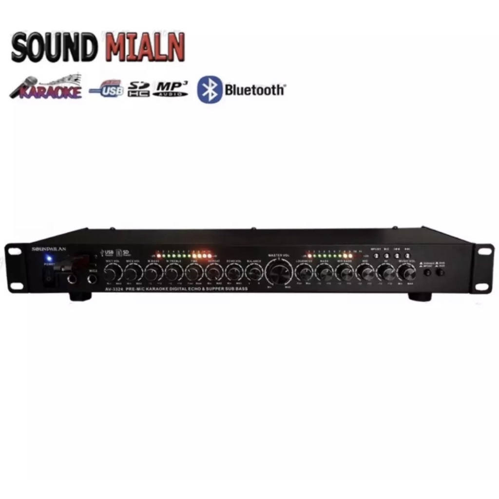 sound-milanปรีแอมป์-ปรีคาราโอเกะ-ปรีแอมป์สำหรับเครื่องเสียงกลางแจ้ง-มีบลูทูธ-แยกซัปอิสระ-เครื่องเสียง-รุ่นav-3324ฟรีสาย