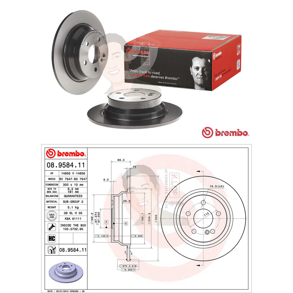 08 9584 11 จานเบรค ล้อ R (ยี่ห้อ BREMBO) รุ่น HC UV Benz W211 E200 ...