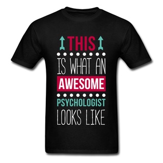 เสื้อยืดโอเวอร์ไซส์เสื้อยืด ผ้าฝ้าย พิมพ์ลายตัวอักษร Awesome Psychology สีดํา ของขวัญคริสต์มาสS-4XL