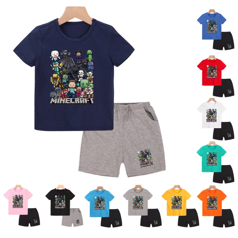 ภาพหน้าปกสินค้าNew Boys Clothing Set Kids Minecraft Cartoon Tees Cotton Short Sleeve Tshirt And Pants