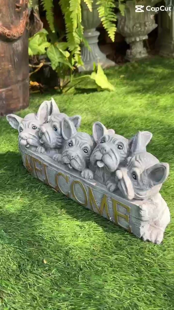 schnauzer-welcome-เจ้าหมาถือป้าย-welcome-ปูนปั้น-จัดสวน-ประดับสวน-แต่งสวน-ใส่ต้นไม้-bunny-brown