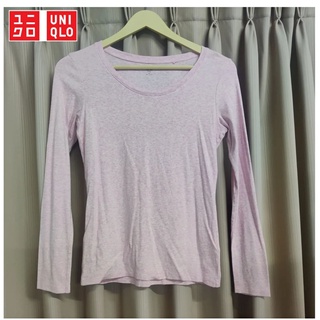 เสื้อแขนยาวสีชมพู texture ผ้าลายๆ tag.uniqlo แท้ 100%