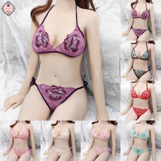 Womens Lace Flowers Push Up Bra See-Through G-String Thong Bodydoll Lingerie Set