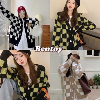 Bentoy(YS321)เสื้อคลุมคาร์ดิแกนไหมพรมลายตารางสุดฮอตหน้าวี