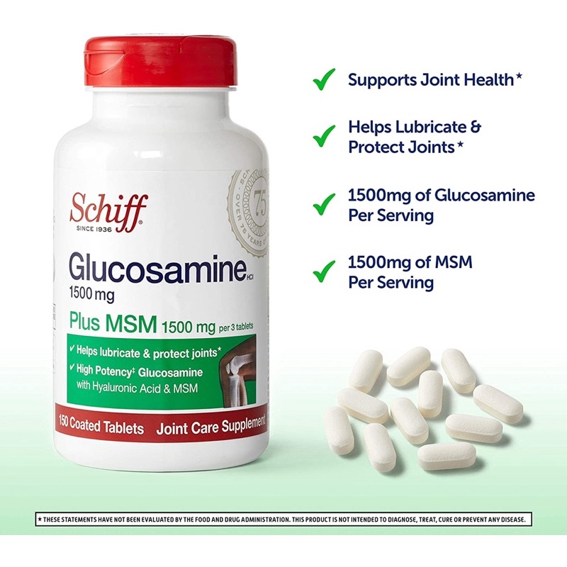 แท้100-ข้อเข่าแข็งแรง-ลดอาการปวดตึงข้อ-กลูโคซามีน-schiff-glucosamine-plus-msm-150-เม็ด