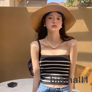 BIGMALL-Women´s Sleeveless Casual Horizontal Stripes Pattern Knitted  Slim-Fit Strapless TubeTops